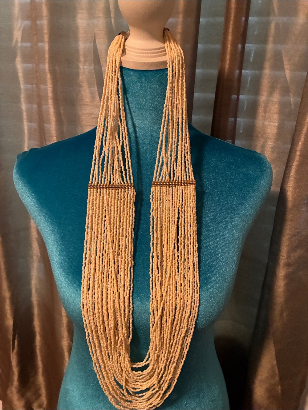 Handcrafted Cream Seed Bead Multi-Strand Necklace